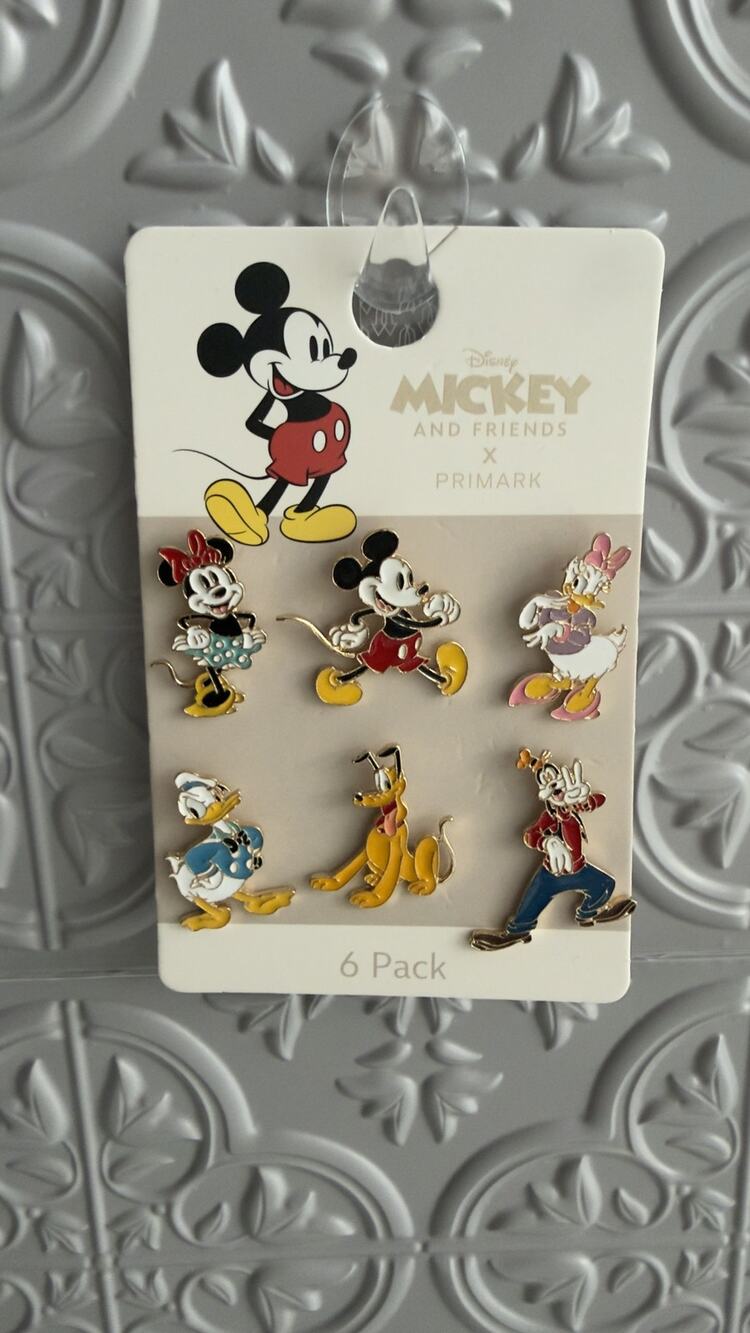 Primark Disney Mickey and Friends 6-Pack Enamel Pin Set Minnie Donald Goofy NEW